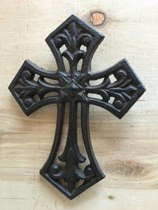 Small Antique Brown/Black Craft Cast Iron Cross 4 x 5.63 x 0.38