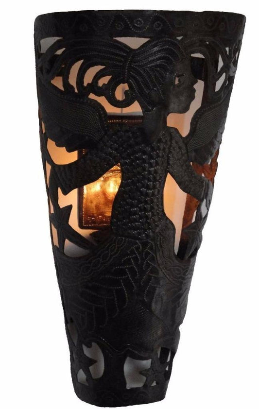 Haitian Metal Wall Art Handcrafted Sculpture Hanging Angel Pillar Candle Sconce