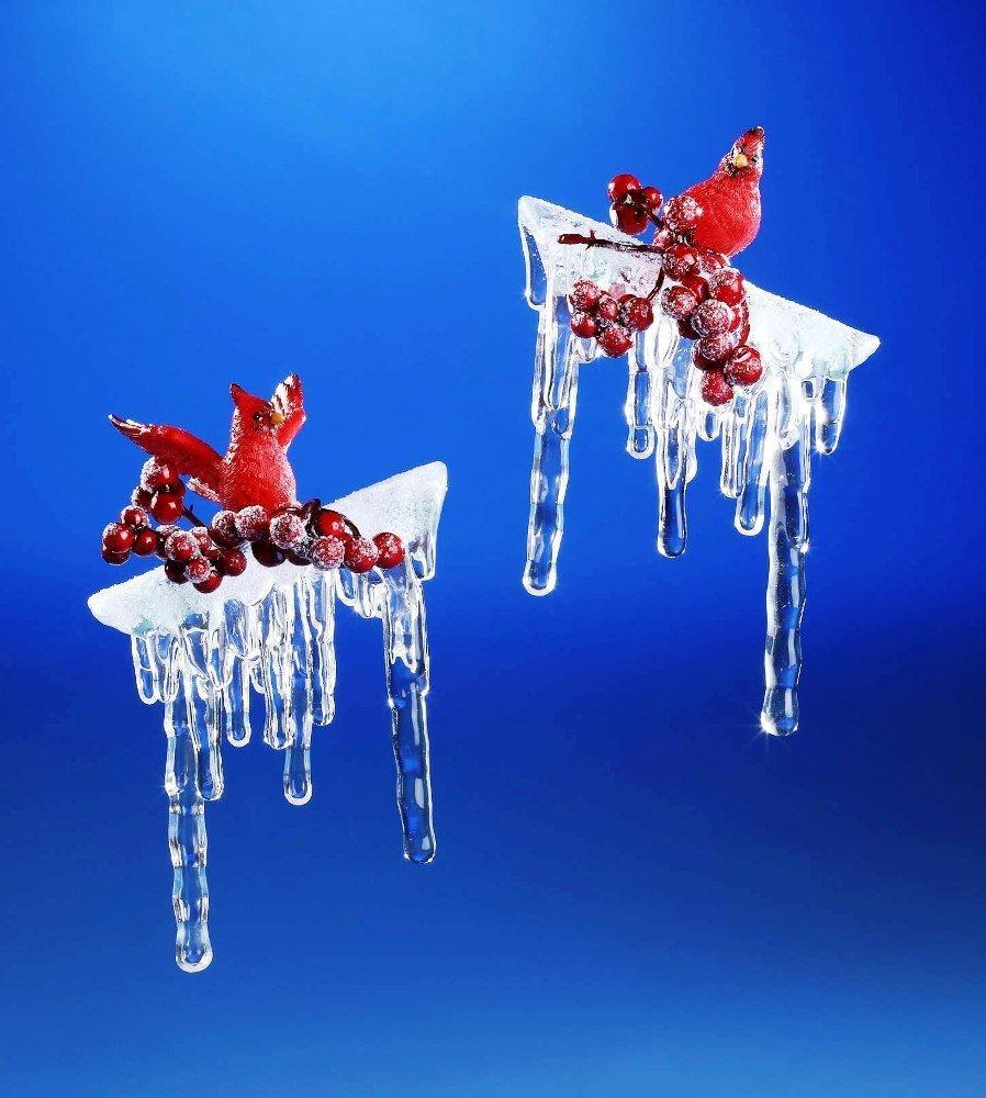 Icy Craft Decorative Cardinal Branch Icicles Figurine, Set of 2