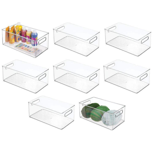 New mdesign large plastic storage organizer bin holds crafting sewing art supplies for home classroom studio cabinet or closet great for kids craft rooms 14 5 long 8 pack clear