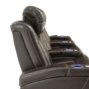 Buy seatcraft delta home theater seating leather power recline powered headrests and built in soundshaker row of 4 center loveseat brown