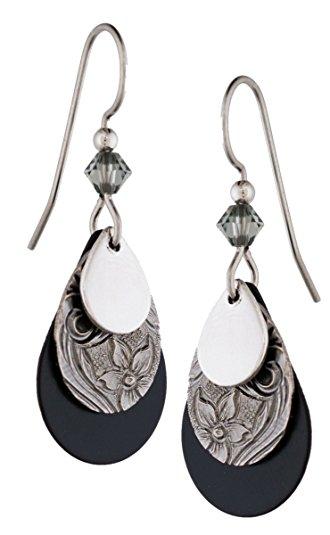 Silver Forest of Vermont Black 3 Layer Dangle Earrings E-0367 Handcrafted in the USA