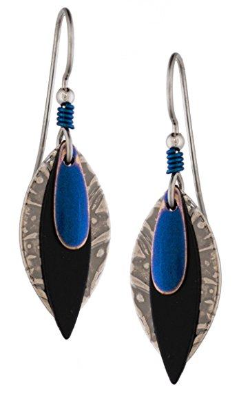 Silver Forest of Vermont Layered Black Navy Blue Drop Earrings ne-0125 Handcrafted in the USA