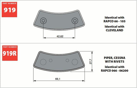 GOLDfren Aircraft Brake Pads 919R/S33 (pair)