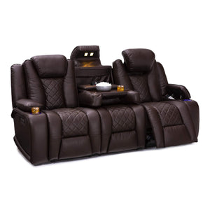 Shop for seatcraft europa home theater seating power recline leather gel sofa adjustable powered headrests cup holders power charging station hidden in arm storage sofa brown