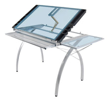 Load image into Gallery viewer, Organize with sd studio designs futura craft station w folding shelf top adjustable drafting table craft table drawing desk hobby table writing desk studio desk w drawers 35 5w x 23 75d silver blue glass