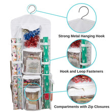 Load image into Gallery viewer, Purchase houseables wrapping paper storage gift wrap organizer 10 pockets 43 x 17 white clear plastic home closet organization hanging craft holder for christmas decorations ornaments ribbons
