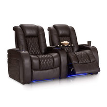 Load image into Gallery viewer, Organize with seatcraft diamante home theater seating leather power recline with adjustable powered headrest soundshaker usb charging cup holders ambient lighting row of 2 brown