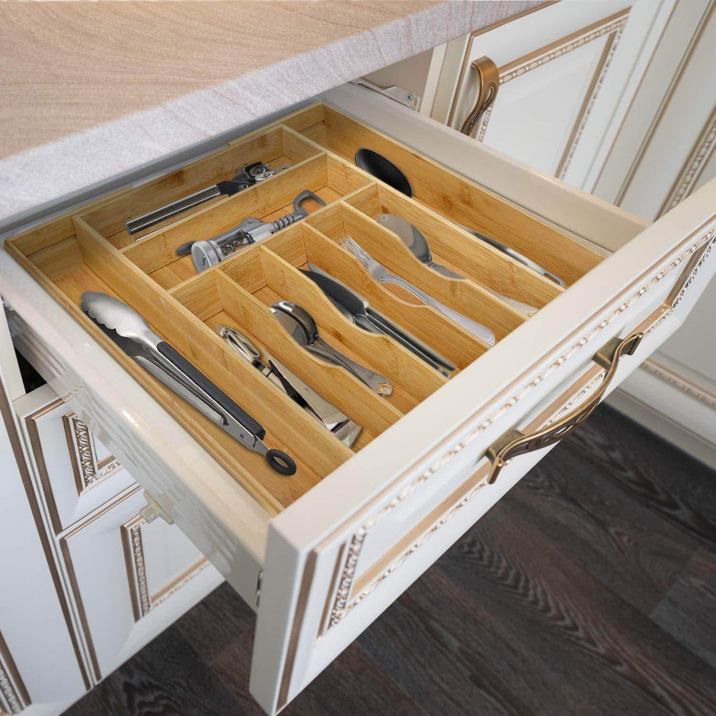 Discover the best bamboo kitchen drawer organizer expandable silverware organizer utensil holder and cutlery tray with grooved drawer dividers for flatware and kitchen utensils by royal craft wood