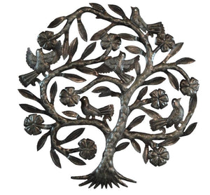 Haitian Metal Wall Art Handcrafted Sculpture Hanging Fluttering Tree Large 23"