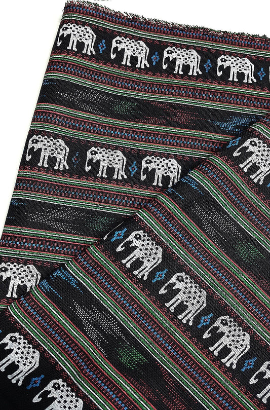 Thai Cotton Fabric Native Fabric by the yard Ethnic fabric Craft Supplies Natural Textile Elephant 1/2 yard Black (TCF8)