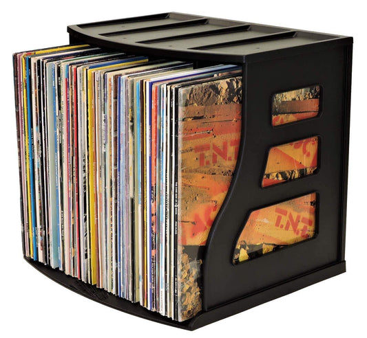 Save on vinyl record storage crate lp album holder holds over 70 records lever arch shelf office desktop organizer ring binder stand craft scrapbook paper rack cube box stackable binder way brand