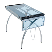 Load image into Gallery viewer, Results sd studio designs futura craft station w folding shelf top adjustable drafting table craft table drawing desk hobby table writing desk studio desk w drawers 35 5w x 23 75d silver blue glass