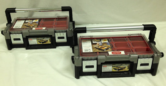Keter Set of 2 Black with Red Bins 18" Cantilever Toolbox Organizer Crafts Ha...