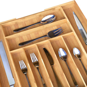 Exclusive bamboo kitchen drawer organizer expandable silverware organizer utensil holder and cutlery tray with grooved drawer dividers for flatware and kitchen utensils by royal craft wood