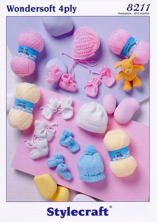 Hats, Bonnet, Mittens & Bootees in Stylecraft Wondersoft 4 Ply (8211)