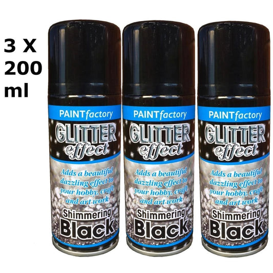 Glitter Effect Spray Paint Decorate Craft Art Colour For Wood Metal Plastic 200ML[Black,3 x 200ml]