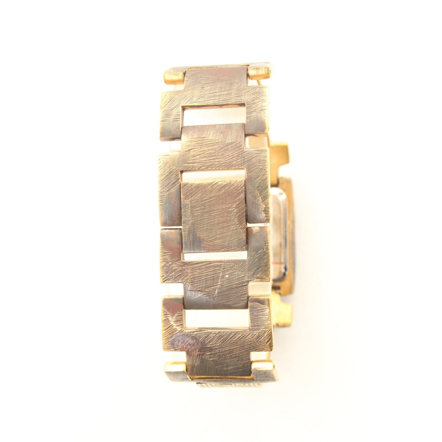 Watchcraft Handmade Milieris Limited Edition Unisex Watch. Small Rectangular Case. Brass Greek design on Narrow Band.