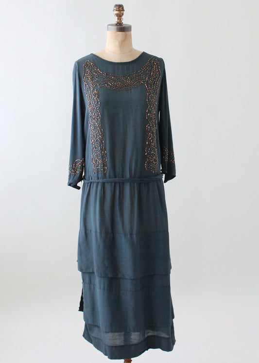 Vintage 1920s Arts and Crafts Beaded Silk Dress