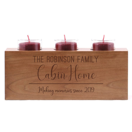 Personalized Handcrafted Cherry Cabin Candle Holder - Cabin Home