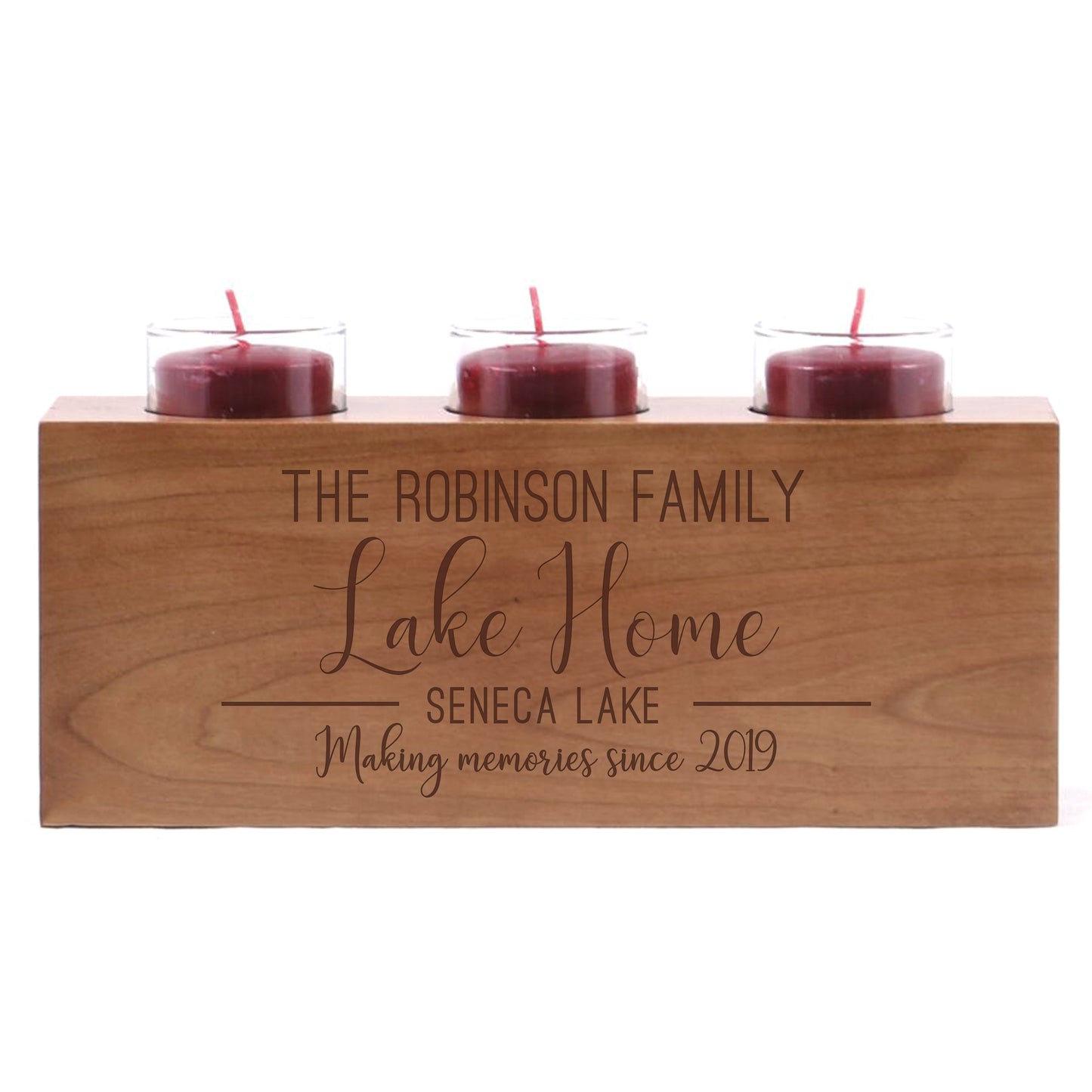Personalized Handcrafted Cherry Candle Holder - Lake House