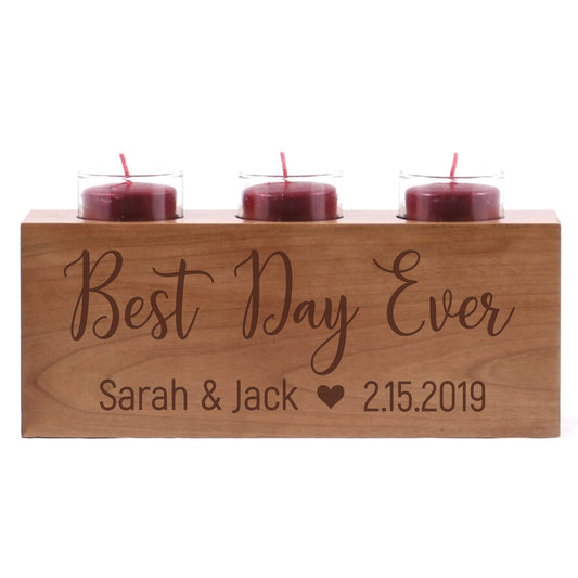 Personalized Handcrafted Wedding Cherry Candle Holder - Best Day Ever