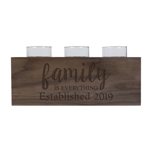 Personalized Handcrafted Walnut Candle Holder - Family Is Everything