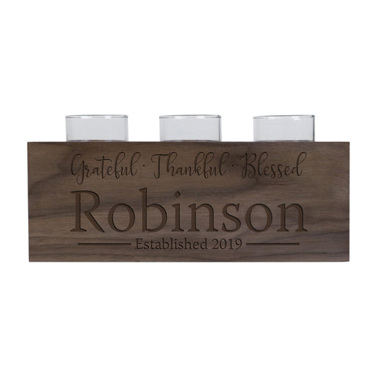 Personalized Handcrafted Walnut Candle Holder - Grateful
