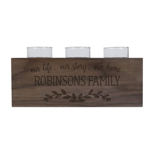 Personalized Handcrafted Walnut Candle Holder - Our Life