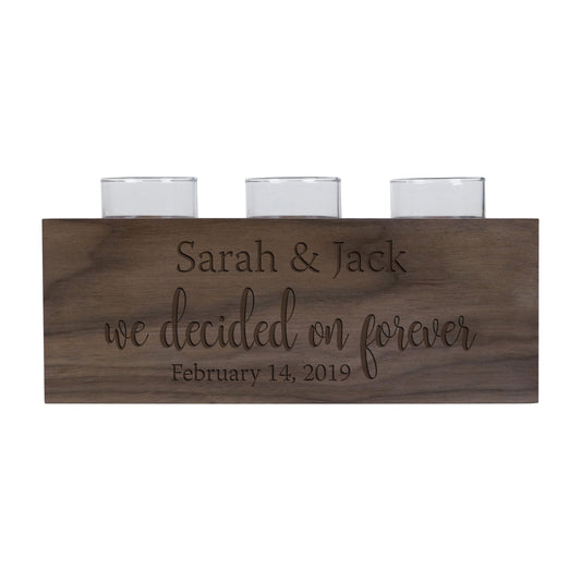 Personalized Handcrafted Wedding Walnut Candle Holder - We Decided
