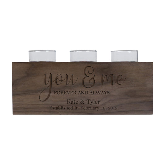 Personalized Handcrafted Wedding Walnut Candle Holder - You & Me