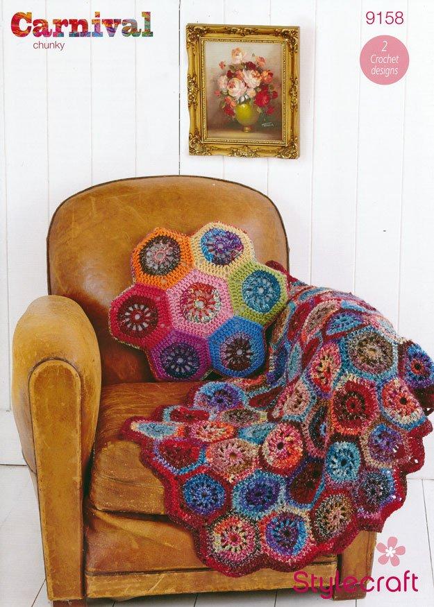 Hexagon Throw and Cushion in Stylecraft Carnival Chunky & Special Aran (9158)