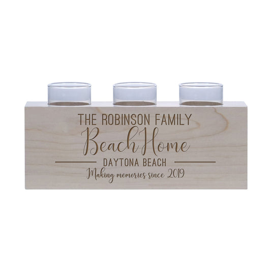 Personalized Handcrafted Maple Candle Holder - Beach Home