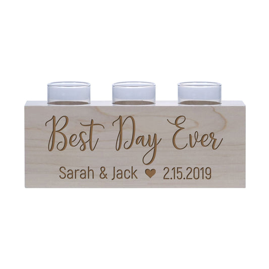 Personalized Handcrafted Wedding Maple Candle Holder - Best Day Ever