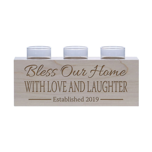 Personalized Handcrafted Maple Candle Holder - Bless Our Home