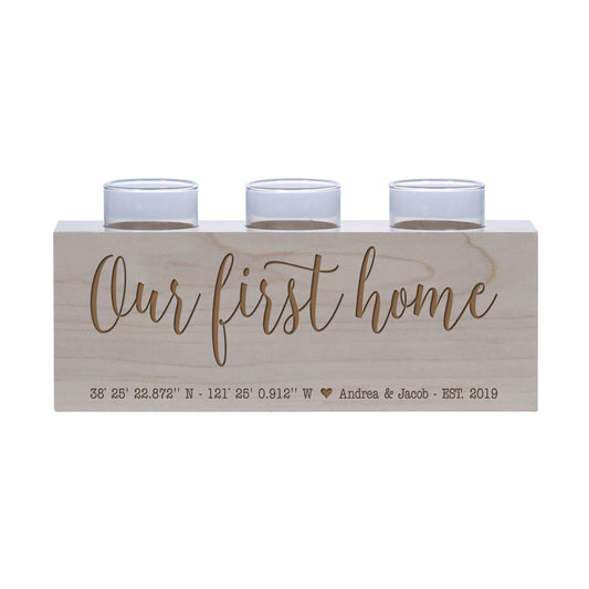 Personalized Handcrafted Maple Candle Holder - Our First Home