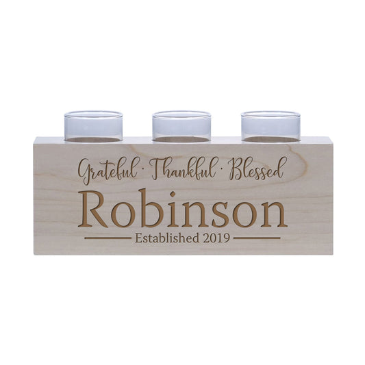 Personalized Handcrafted Maple Candle Holder - Grateful