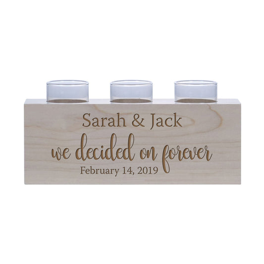 Personalized Handcrafted Wedding Maple Candle Holder - We Decided