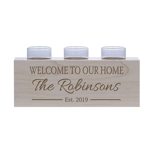 Personalized Handcrafted Maple Candle Holder - Welcome