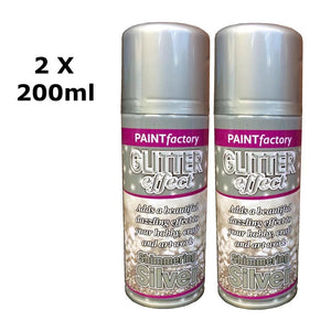 Glitter Effect Spray Paint Decorate Craft Art Colour For Wood Metal Plastic 200ML[Silver,2 x 200ml]