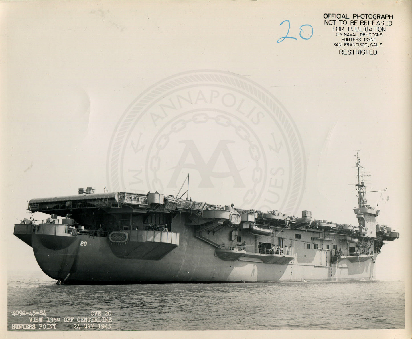 Official Navy Photo of WWII era USS Barnes (CVE-20) Aircraft Carrier