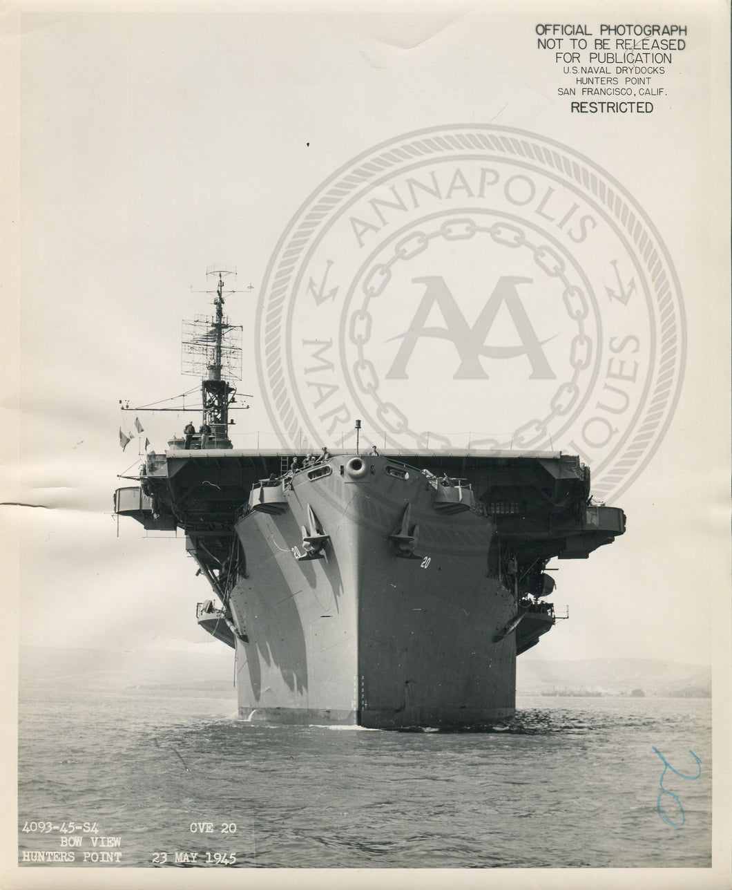 Official Navy Photo of WWII era USS Barnes (CVE-20) Aircraft Carrier