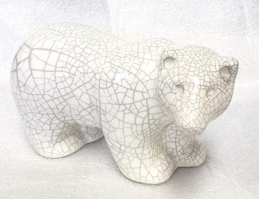 Venice Clay Handcrafted Pottery Small Polar Bear, White Crackle