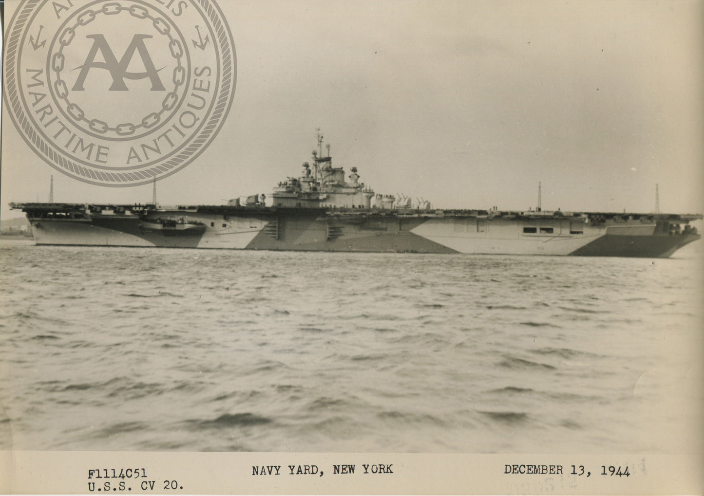 Official Navy Photo of WWII era USS Bennington (CV-20) Aircraft Carrier