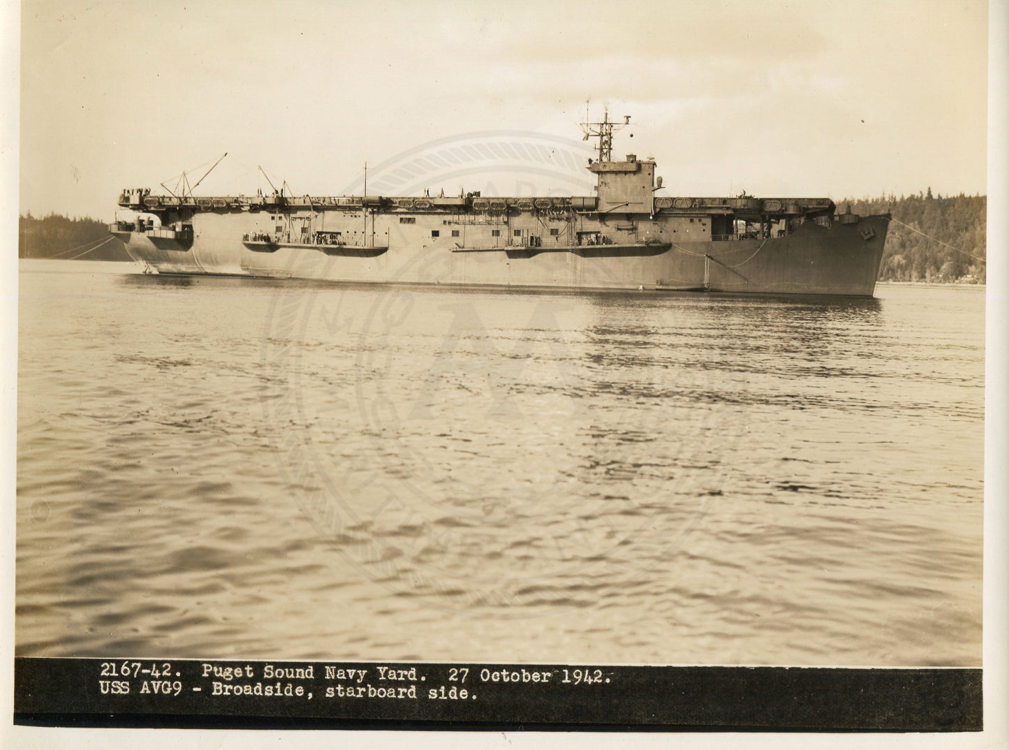 Official Navy Photo of WWII era USS Bogue (CVE-9) Aircraft Carrier