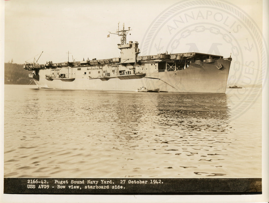 Official Navy Photo of WWII era USS Bogue (CVE-9) Aircraft Carrier