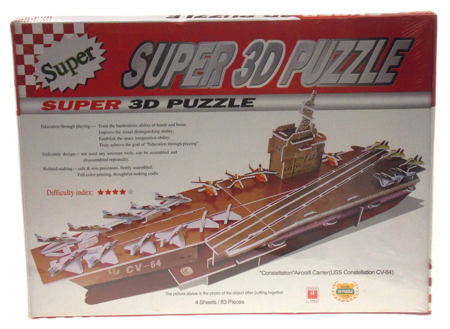 Super 3D Colored Puzzle USS Constellation CV-64 Aircraft Carrier 13.4" Long Foam