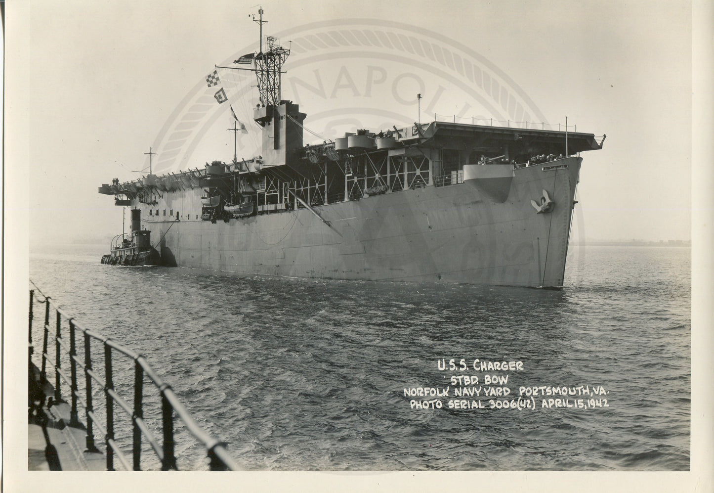 Official Navy Photo of WWII era USS Charger (CVE-30) Aircraft Carrier