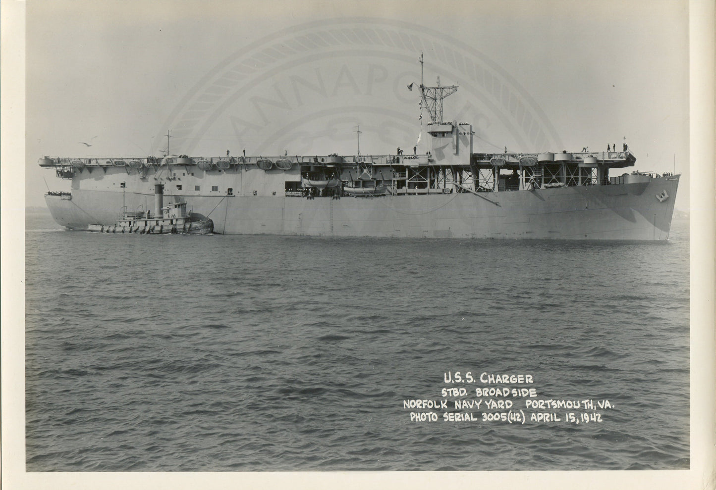 Official Navy Photo of WWII era USS Charger (CVE-30) Aircraft Carrier