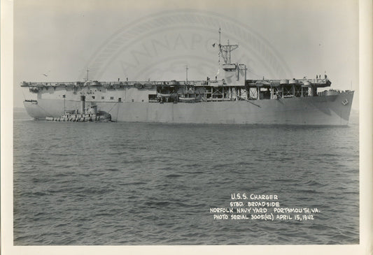 Official Navy Photo of WWII era USS Charger (CVE-30) Aircraft Carrier